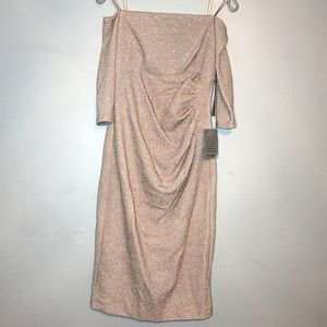 Eliza J Off-Shoulder Nude Sparkle Dress